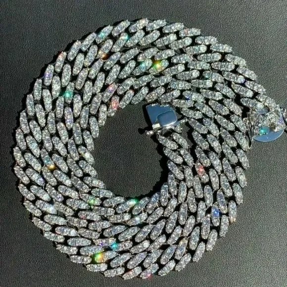 New Iced Out Miami Cuban Chain Solid 925 White - Picture 2 of 5